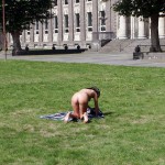 At a highway parking and in a park