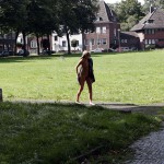 At a highway parking and in a park