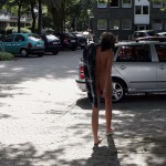 At a highway parking and in a park