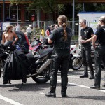 At a highway parking and in a park