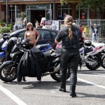 At a highway parking and in a park