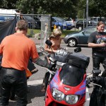 At a highway parking and in a park