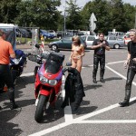 At a highway parking and in a park