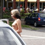 At a highway parking and in a park