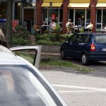 At a highway parking and in a park