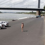 At a highway parking and in a park