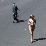 At a highway parking and in a park