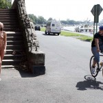 At a highway parking and in a park