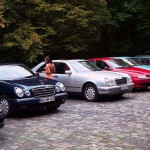 On a parking lot and a commercial area