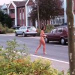 On a parking lot and a commercial area