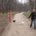 Walking her dog