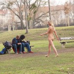 In a park and a bar close by