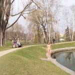 In a park and a bar close by