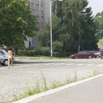 On a path next to the street