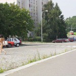 On a path next to the street