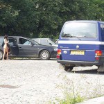 On a path next to the street