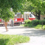 A fruit stand at a well frequented crossing