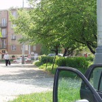 A fruit stand at a well frequented crossing