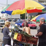A fruit stand at a well frequented crossing