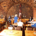 Fight of the knights in a cellar restaurant