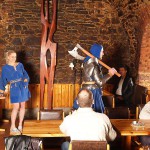 Fight of the knights in a cellar restaurant