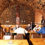 Fight of the knights in a cellar restaurant