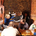 Fight of the knights in a cellar restaurant