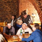 Fight of the knights in a cellar restaurant