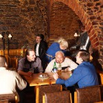 Fight of the knights in a cellar restaurant