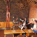 Fight of the knights in a cellar restaurant