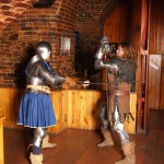 Fight of the knights in a cellar restaurant