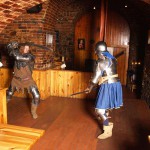 Fight of the knights in a cellar restaurant
