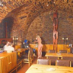 Fight of the knights in a cellar restaurant