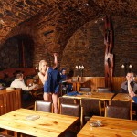 Fight of the knights in a cellar restaurant