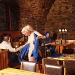 Fight of the knights in a cellar restaurant