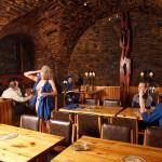 Fight of the knights in a cellar restaurant