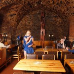 Fight of the knights in a cellar restaurant