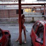 At a parking lot of a bus station