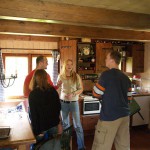 At a holiday home and in a bar