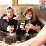 At a holiday home and in a bar