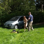 At a holiday home and in a bar with some friends