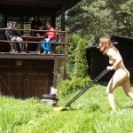 At a holiday home and in a bar with some friends