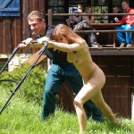 At a holiday home and in a bar with some friends