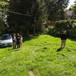 At a holiday home and in a bar with some friends