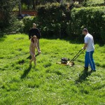 At a holiday home and in a bar with some friends