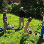 At a holiday home and in a bar with some friends