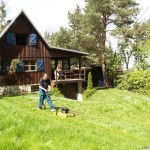 At a holiday home and in a bar with some friends