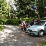 At a holiday home and in a bar with some friends