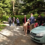 At a holiday home and in a bar with some friends