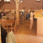 At a holiday home and in a bar with some friends